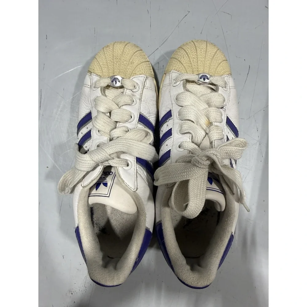 Vintage Adidas White Purple Shell Toe 90s Sneakers Athletic Shoes Size 6